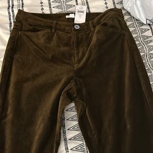 Womens velvet pants. Never worn, size 6P. Deep olive color.